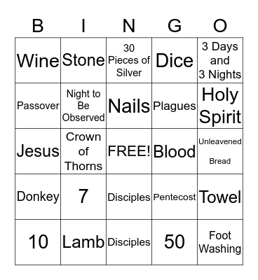 Spring Holy Day Bingo Card