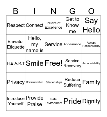 Patient Experience  Bingo Card