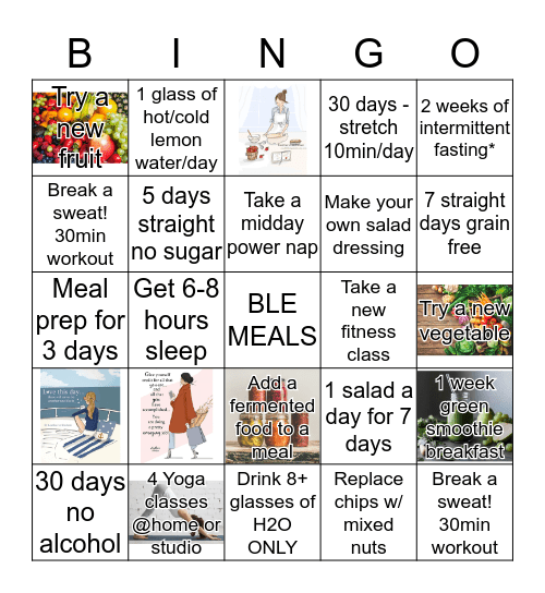 Healthy Choices BINGO Card