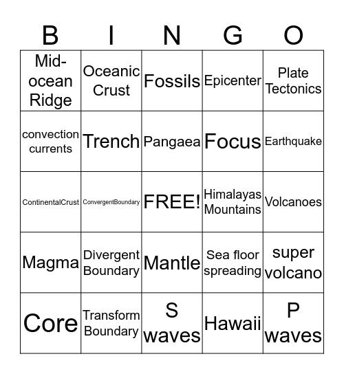 Continental Bingo Card