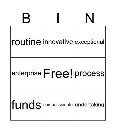 Vocabulary Bingo Card