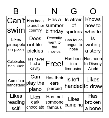 Icebreaker Bingo Card