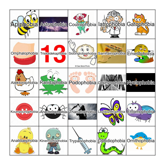 Phobia Bingo Card