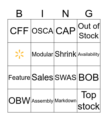 WALMART BINGO Card