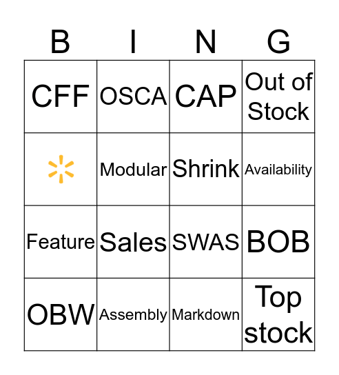 WALMART BINGO Card