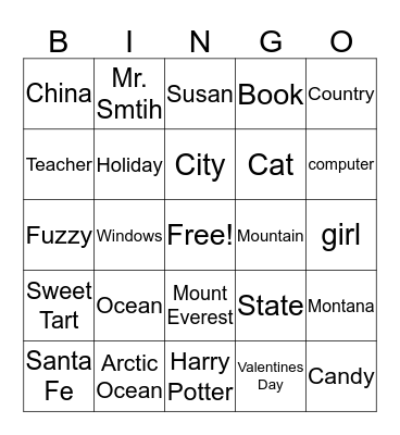 Common and Proper Nouns Bingo Card