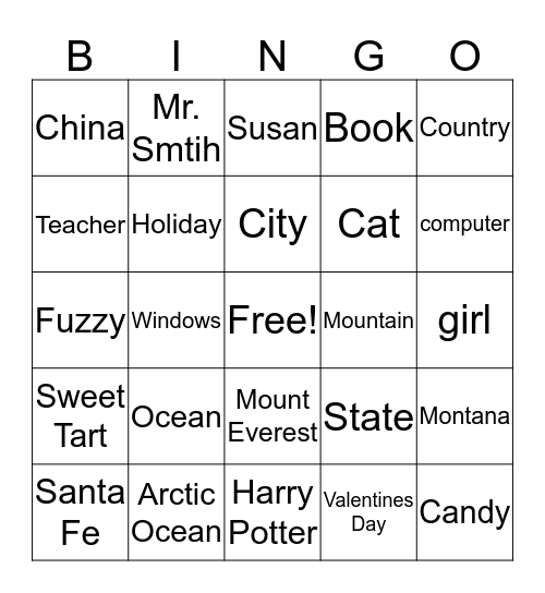 Common and Proper Nouns Bingo Card