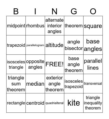 Vocabulary Bingo Card