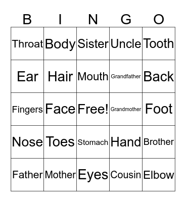 French 1st Quarter Vocabulary Bingo Card