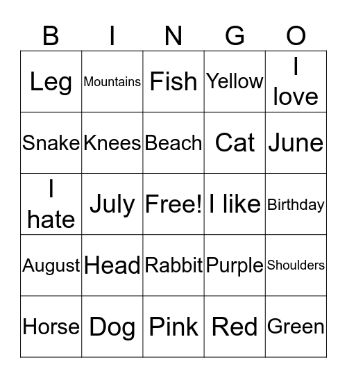 French 1st Quarter Vocabulary (2) Bingo Card