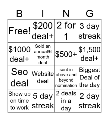 Sales Bingo Card