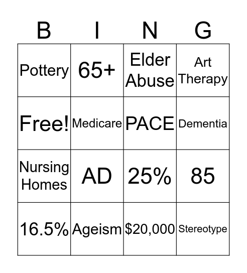 Elderly Bingo Card