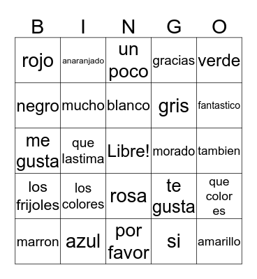 Los Colores Bingo Card