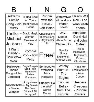 Halloween Music Bingo Card