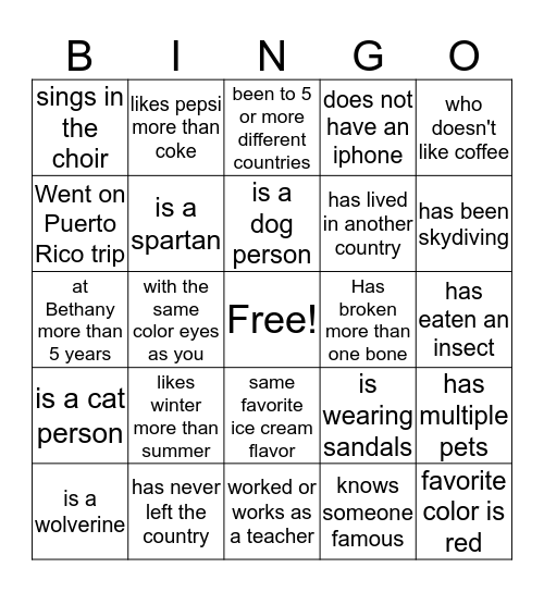 find someone who... Bingo Card