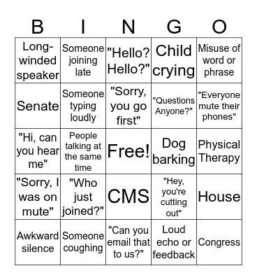 APTA Conference Call Bingo Card