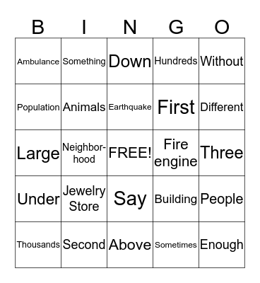 High Frequency Words Bingo Card