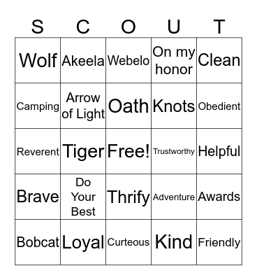 Pack 266 Bingo Card