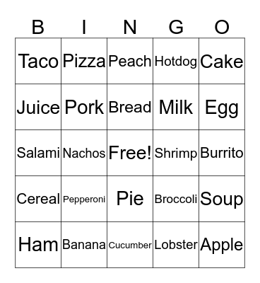 Food Bingo Card