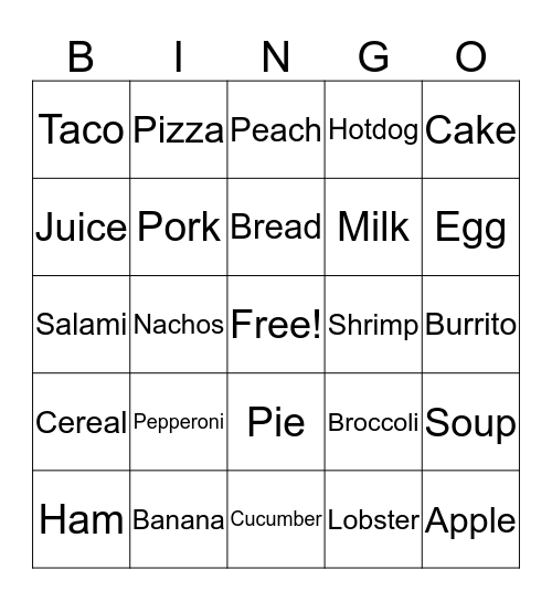 Food Bingo Card