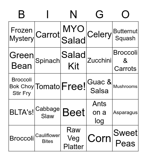Vegetables Bingo Card