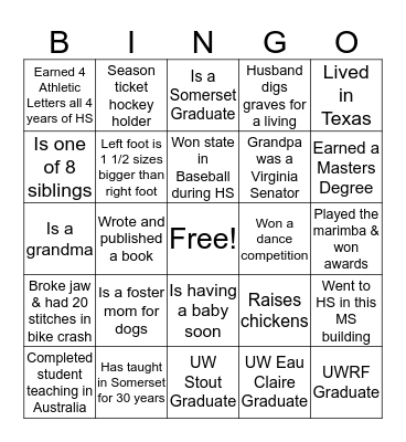 Which Staff Member? Bingo Card