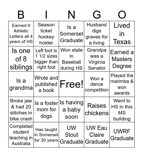 Which Staff Member? Bingo Card