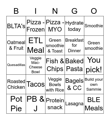 Fall McCluskey Meals Bingo Card