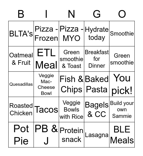 Fall McCluskey Meals Bingo Card