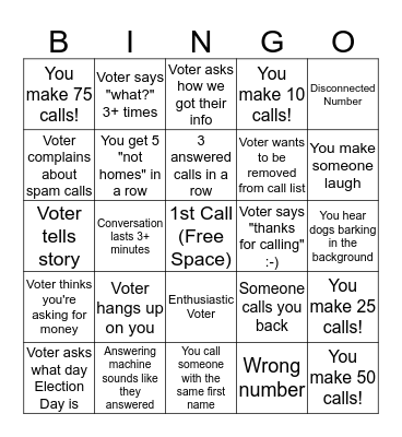 Washington Bus GOTV Phonebank Bingo Card
