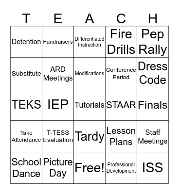 Teacher Bingo  Bingo Card