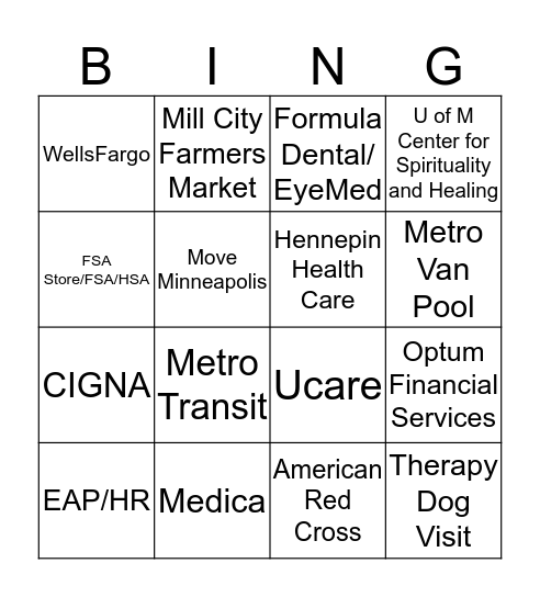 2019 AAN Wellness Fair Bingo Card