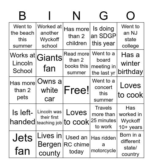Lincoln Staff Bingo! Bingo Card