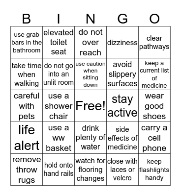 FALL PREVENTION Bingo Card