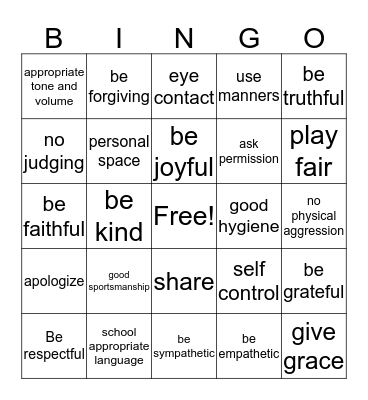 Getting along with Others Bingo Card