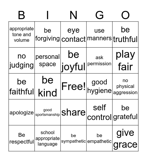 Getting along with Others Bingo Card