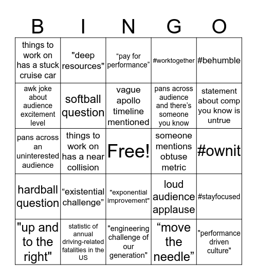 Cruise All Hands: Q&A Edition Bingo Card