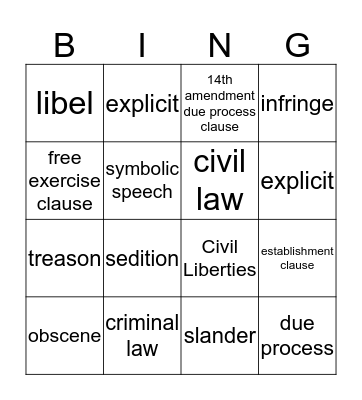 U3 Civil Liberties Bingo Card