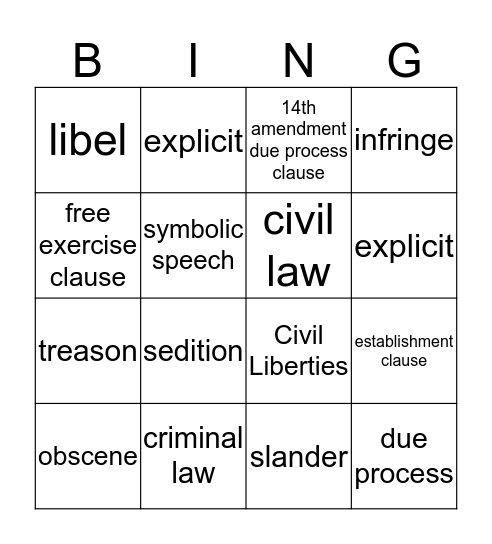 U3 Civil Liberties Bingo Card
