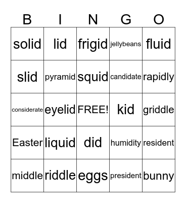 Jellybean Bingo! Bingo Card