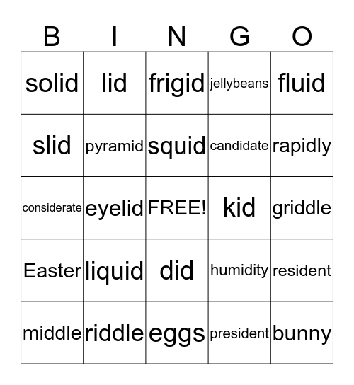 Jellybean Bingo! Bingo Card