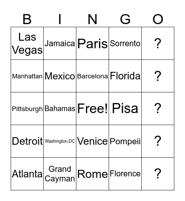 OH THE PLACES i WILL GO Bingo Card