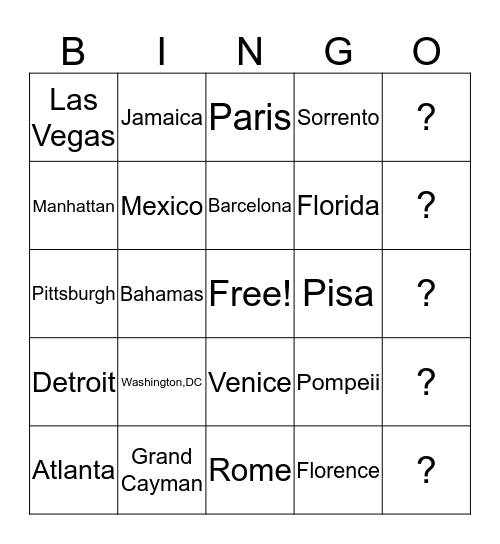 OH THE PLACES i WILL GO Bingo Card