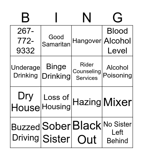 Risky Business Bingo Card