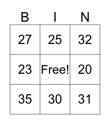 Number BINGO Card