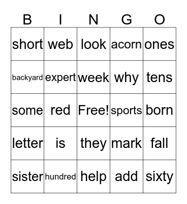 Spelling Words - r controlled vowels Bingo Card