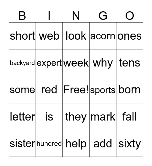 Spelling Words - r controlled vowels Bingo Card