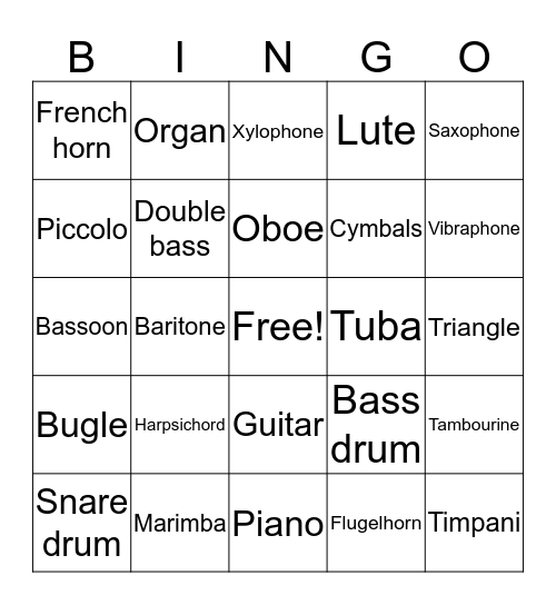 Instrument Bingo Card