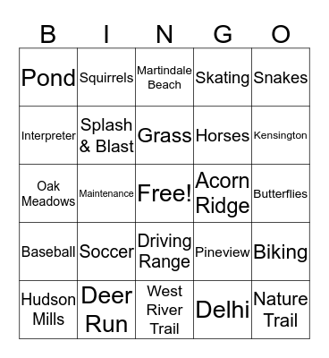 Metropark Bingo Card