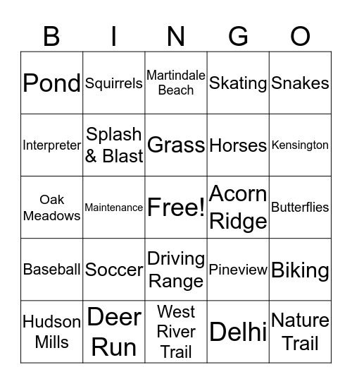 Metropark Bingo Card